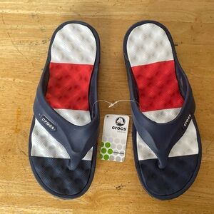 CROCS Tricolor Navy, Red, and White Flip Flops (NWT)
